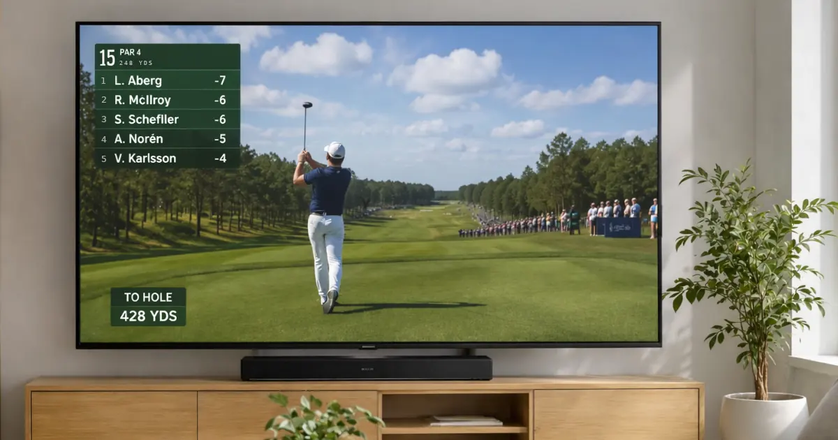Golfturnering live på TV med leaderboard och aktuell ställning