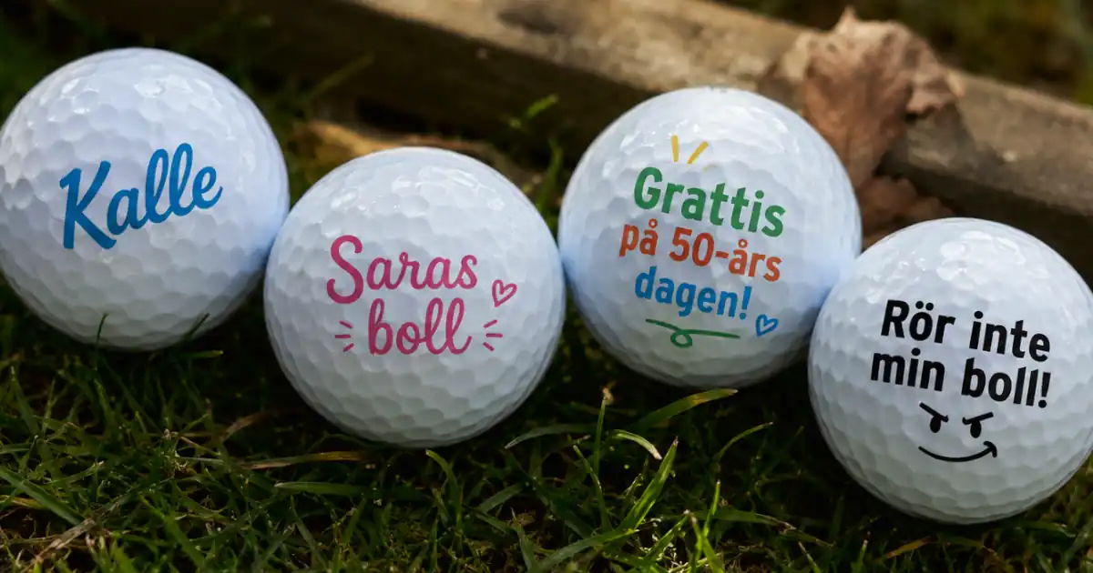 Personliga golfbollar med namn tryckt direkt på bollen